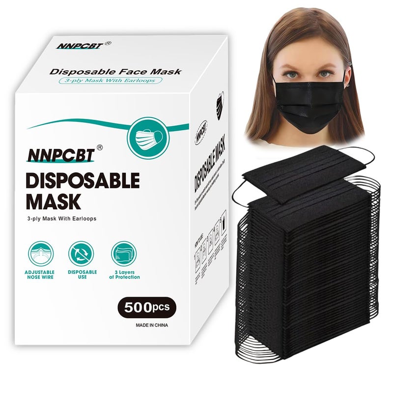 NNPCBT 500PCS 3 ply black disposable masks filter mask - Image 1